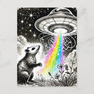 Carte Postale Un opossum et un OVNI