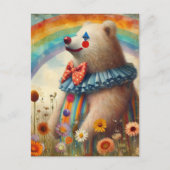 Carte Postale Un ours clown mignon dans une prairie arc-en-ciel (Devant)