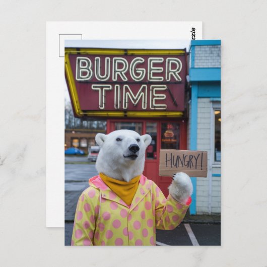Carte Postale Un ours polaire affamé dans une veste à points Pol (Devant / Derrière)