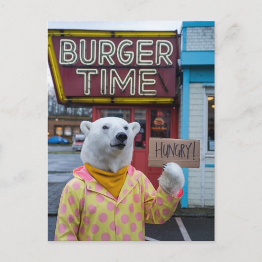 Carte Postale Un ours polaire affamé dans une veste à points Pol (Devant)