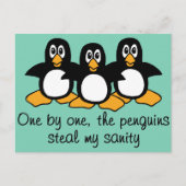 Carte Postale Un par un Les Penguins Drôle Dire Design (Devant)