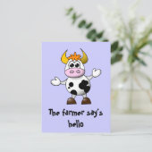Carte Postale Un paysan dit Hello Funny Cartoon Cow (Debout devant)