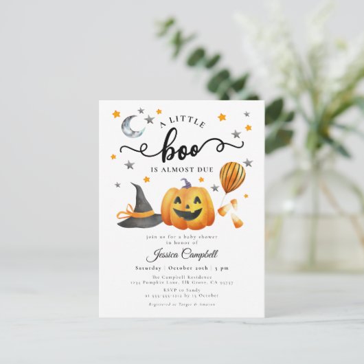 Carte Postale Un petit Baby shower d'automne pour Boo Halloween (Debout devant)