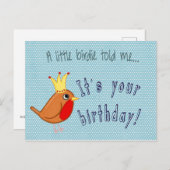 Carte Postale Un petit oiseau m'a dit Joyeux anniversaire Robin (Devant / Derrière)