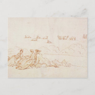 Carte Postale Un pique-nique : Deux dames et un homme (brun lave