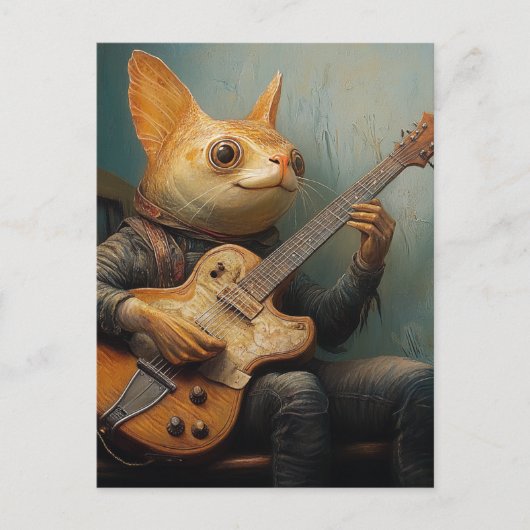 Carte Postale Un poisson-chat drôle jouant à la guitare fantasy  (Devant)