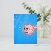 Carte Postale Un poisson-globe rose dans l'océan (Debout devant)