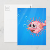Carte Postale Un poisson-globe rose dans l'océan (Devant / Derrière)