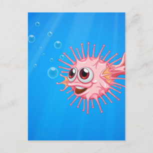 Carte Postale Un poisson-globe rose dans l'océan