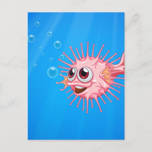 Carte Postale Un poisson-globe rose dans l'océan (Devant)