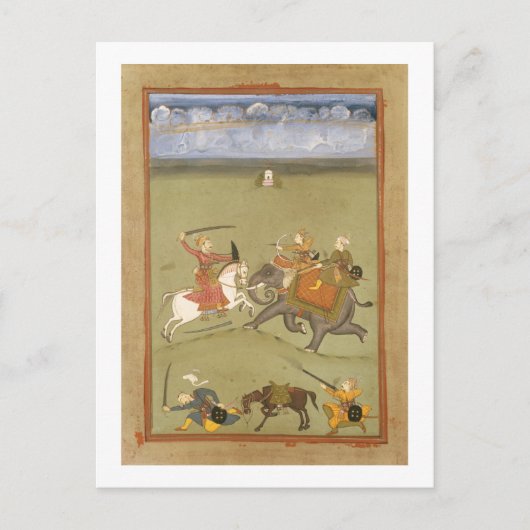 Carte Postale Un prince combattant ses ennemis sur un éléphant, (Devant)