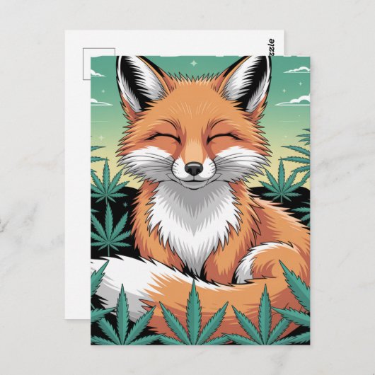 Carte Postale Un Renard Rouge détendu dans un champ de mauvaises (Devant / Derrière)