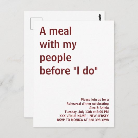 Carte Postale Un repas avec mon peuple avant "Je fais" amusant r (Devant / Derrière)