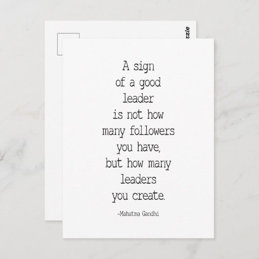 Carte Postale Un Signe De Bon Dirigeant, Citation De Mahatma Gan (Devant / Derrière)