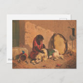 Carte Postale Un singe et un chien avec un grand tambourin (Devant / Derrière)