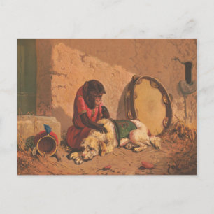 Carte Postale Un Singe Et Un Chien Avec Un Grand Tambourin