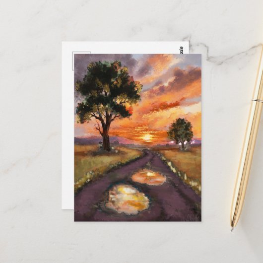 Carte Postale Un soir de pluie soleil couchant. (Devant/Arrière en situation)