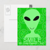Carte Postale Un sourire son Alien vert amusant de la Saint Patr (Devant / Derrière)