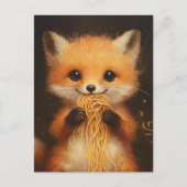 Carte Postale Un super mignon bébé renard rouge mangeant spaghet (Devant)