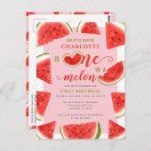 Carte Postale Un sur un melon 1er anniversaire doux pastèque ros (Devant / Derrière)