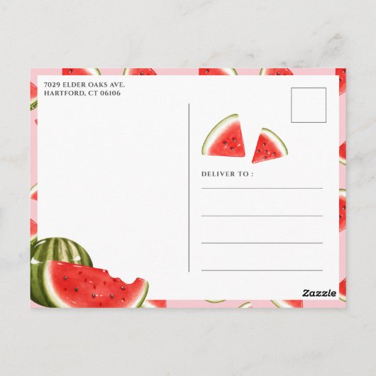 Carte Postale Un sur un melon 1er anniversaire doux pastèque ros (Dos)