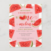 Carte Postale Un sur un melon 1er anniversaire Pastèque rose suc (Devant)