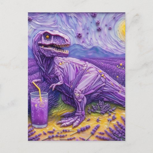 Carte Postale Un T-Rex violet avec de la limonade lavande (Devant)