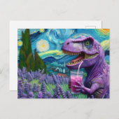 Carte Postale Un T-Rex violet avec imaginaire de limonade lavand (Devant / Derrière)