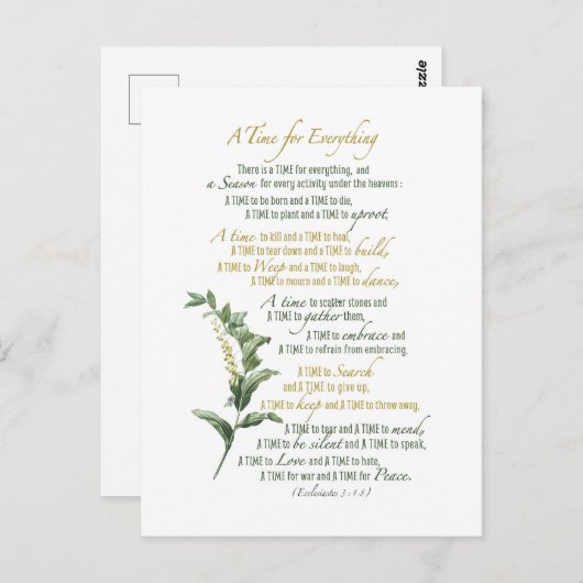 Carte Postale Un temps pour tout - Ecclesiastes 3 : 1-8 (Devant / Derrière)