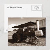 Carte postale ~ Un tracteur antique le jour d'été (Devant / Derrière)