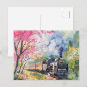 Carte Postale Un train au printemps (Devant / Derrière)