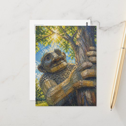 Carte Postale Un troll géant soutient un arbre (Devant/Arrière en situation)