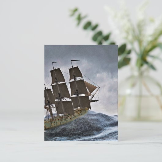 Carte Postale Un voilier Corvette dans une tempête (Debout devant)