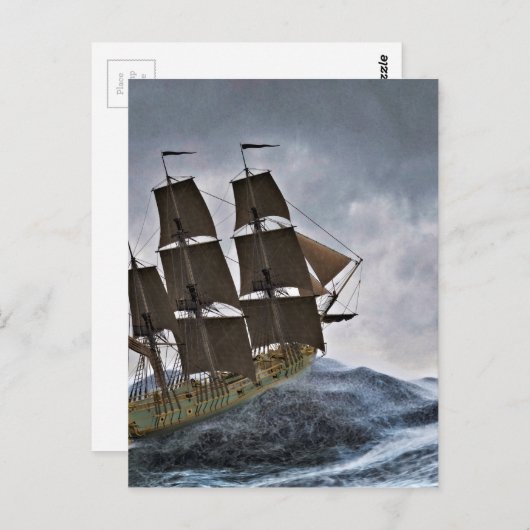 Carte Postale Un voilier Corvette dans une tempête (Devant / Derrière)