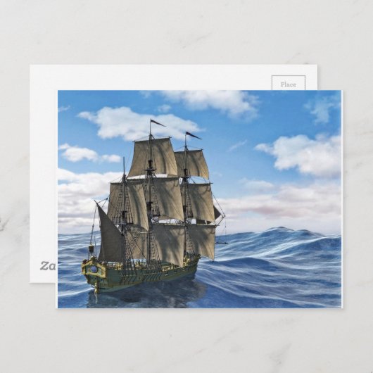 Carte Postale Un voilier Corvette naviguant le jour calme (Devant / Derrière)