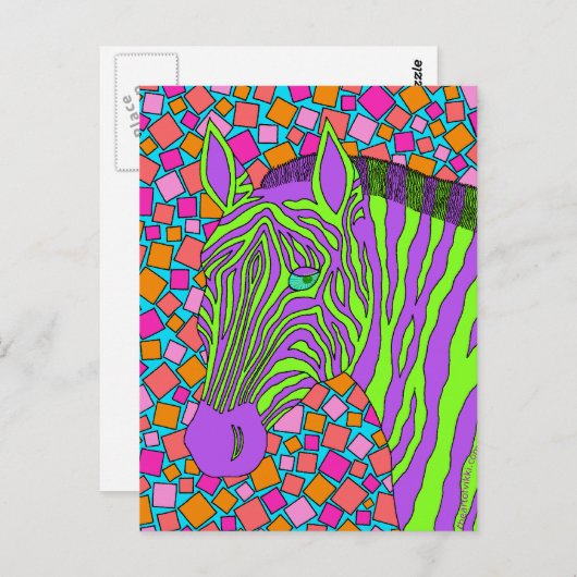 Carte Postale Un Zèbre Tropical Stripes Mosaïque Purple Vert Amu (Devant / Derrière)