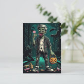 Carte Postale Un Zombie Manger Un Bonbon D'Halloween (Debout devant)