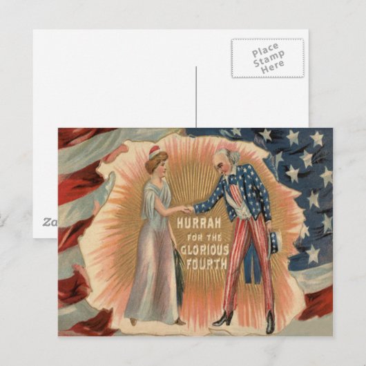Carte Postale Uncle Sam Lady Liberty US Drapeau (Devant / Derrière)