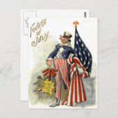 Carte Postale Uncle Sam US Drapeau Fireworks (Devant / Derrière)