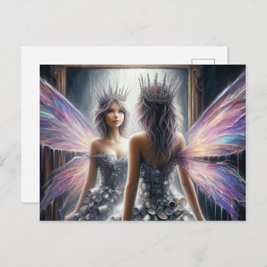 Carte Postale Une adorable fée à l'air miroir (Devant / Derrière)