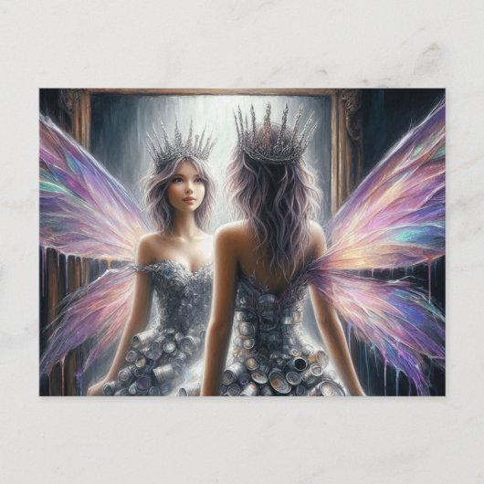 Carte Postale Une adorable fée à l'air miroir (Devant)