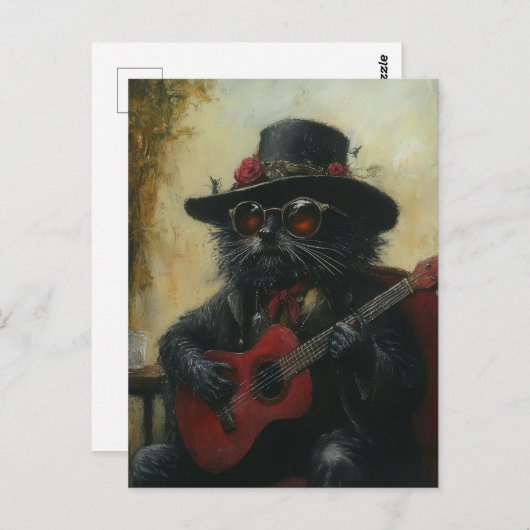 Carte Postale Une adorable musique Black Kitty (Devant / Derrière)
