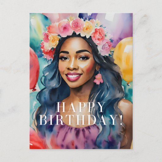 Carte Postale Une Africaine Colorée Joyeux Ballons d'anniversair (Devant)