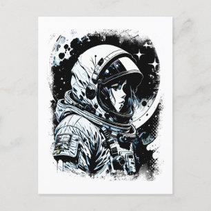 Carte Postale Une astronaute dans l'espace Science-fiction Abstr