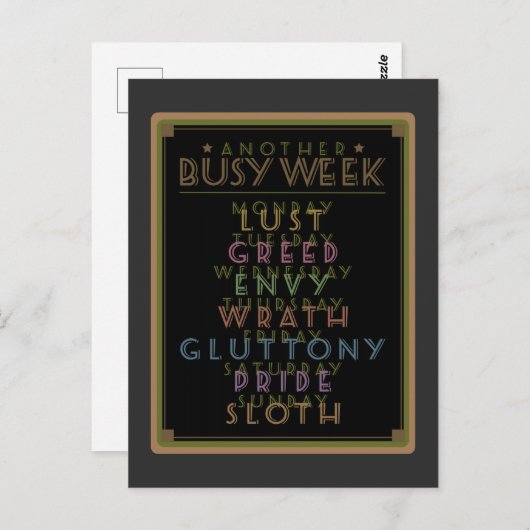 Carte Postale Une autre semaine chargée Black Gfx (Devant / Derrière)
