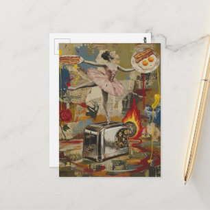 Carte Postale Une ballerine sur toaster surréaliste en technique