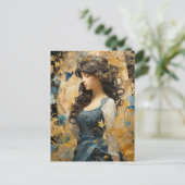 Carte Postale Une belle Femme cheveux longs collage papillon ble (Debout devant)