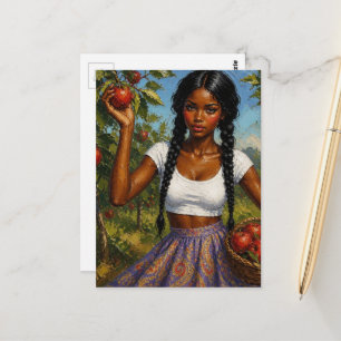 Carte Postale Une belle femme cueillant des pommes