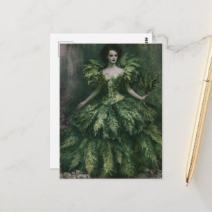Carte Postale Une belle femme dans une robe de fougère peinte