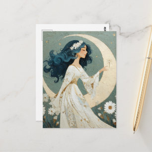 Carte Postale Une belle femme et la lune